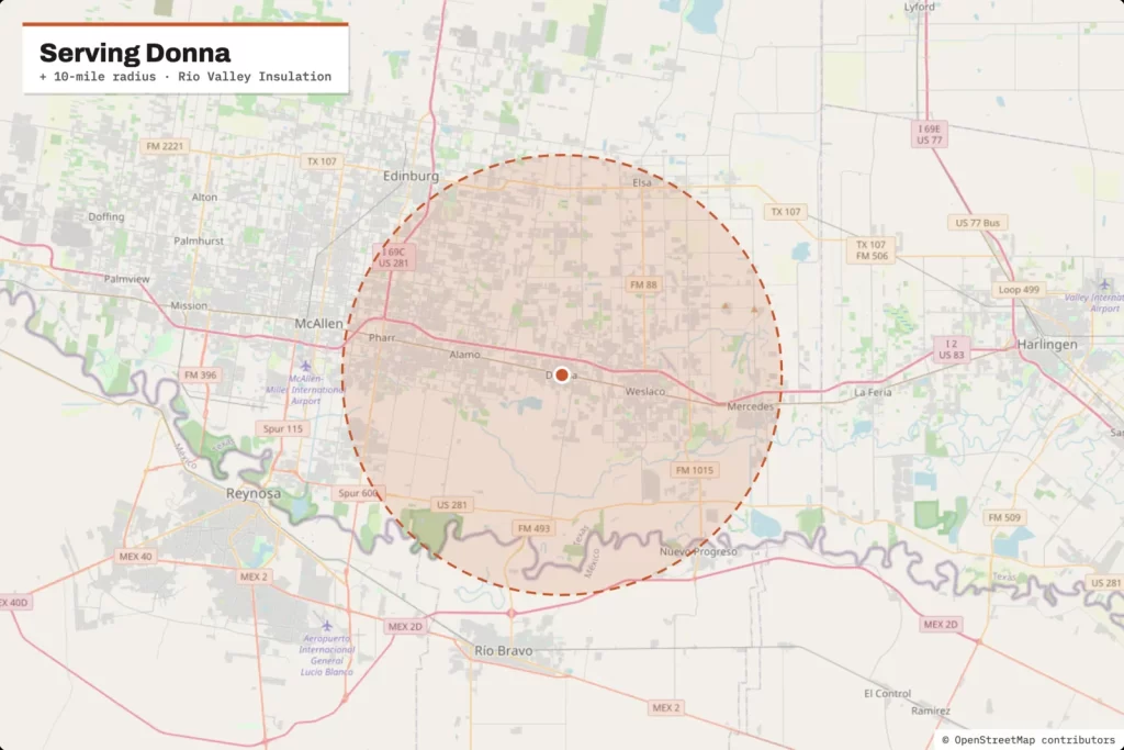 Service area map around Donna, TX