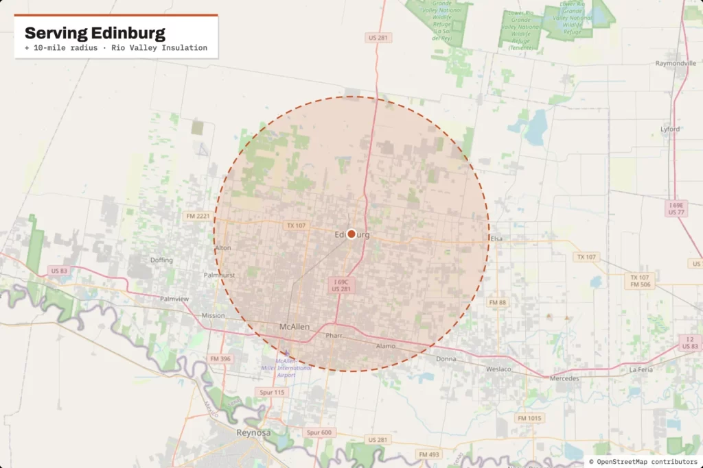Service area map around Edinburg, TX