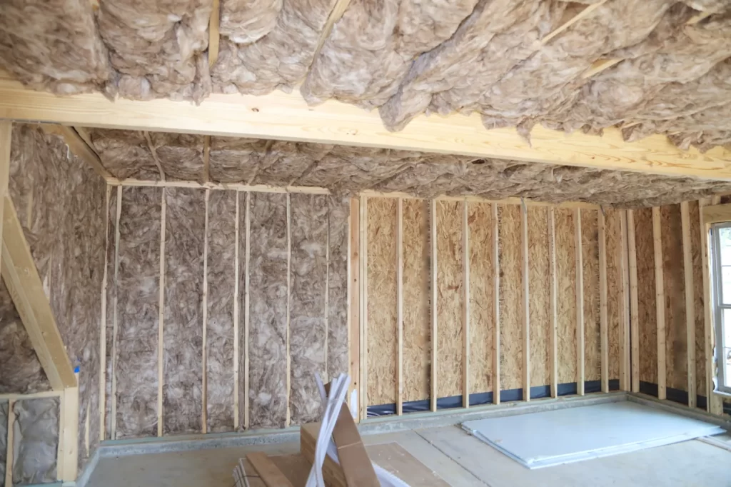 Fiberglass batt insulation in the walls and ceiling of a La Feria home