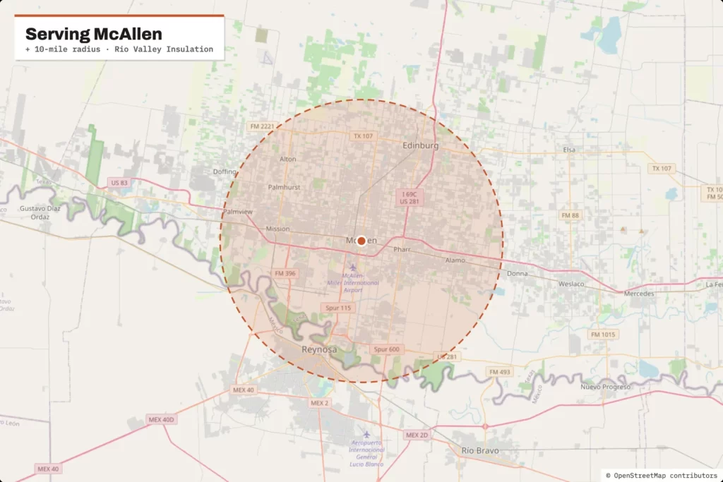 Service area map around McAllen, TX