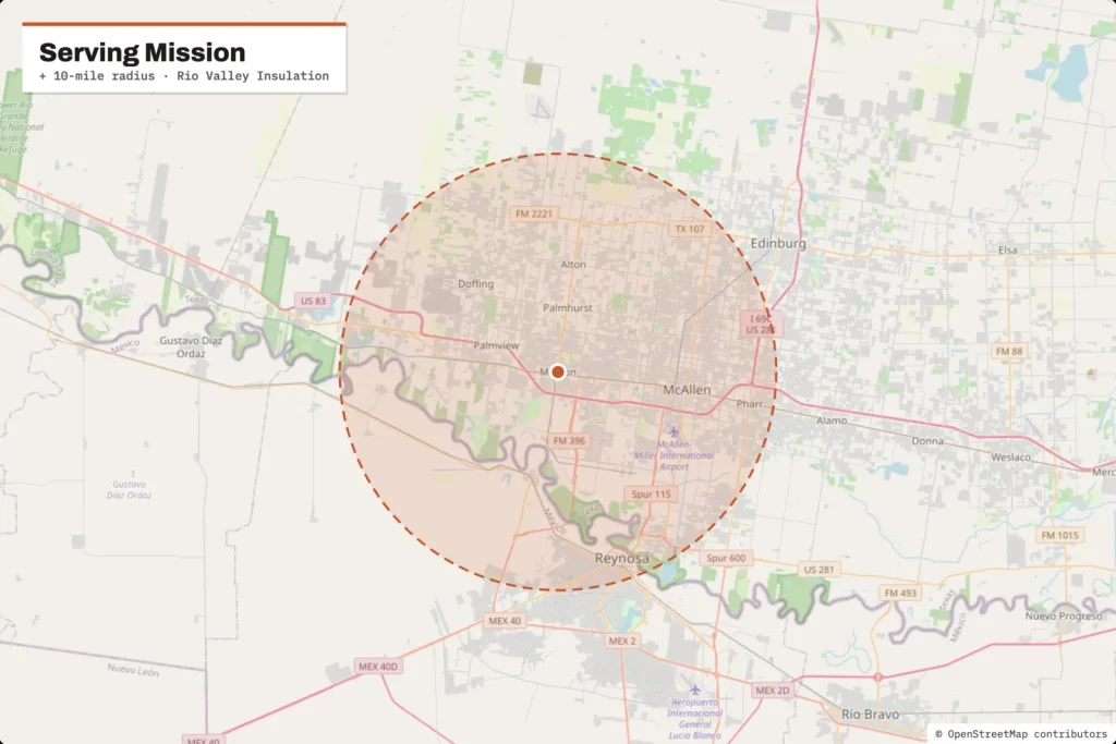 Mapa del área de servicio alrededor de Mission, TX
