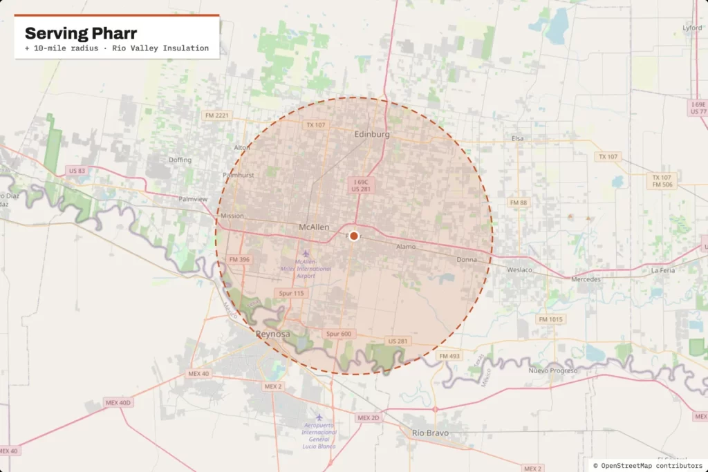 Mapa del área de servicio alrededor de Pharr, TX