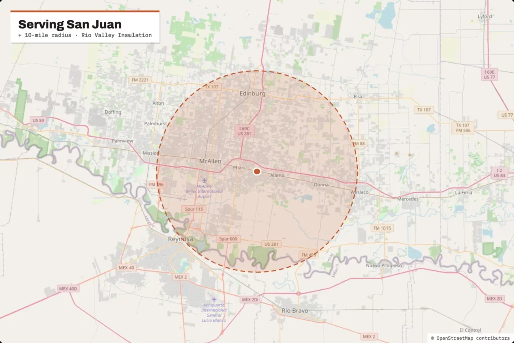 Mapa del área de servicio alrededor de San Juan, TX